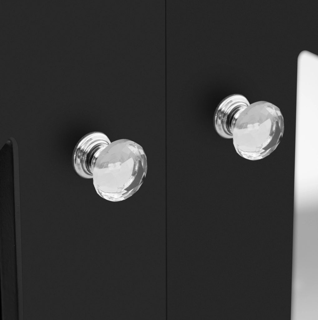 Madia nera effetto specchio con 4 ante; 2 ripiani regolabili; 160 x 40 x 84 cm