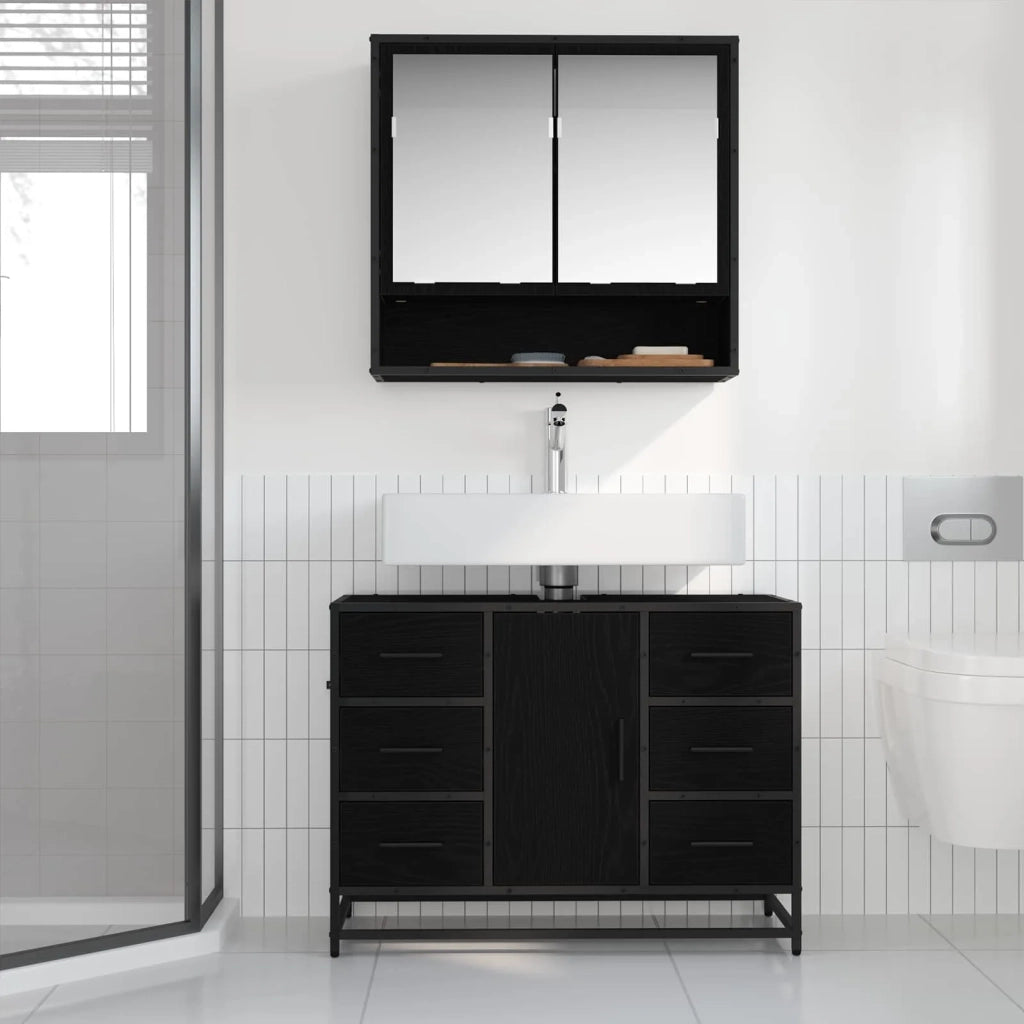 Set di mobili per il bagno 2 pcs Rovere Nero Legno multistrato 3402428