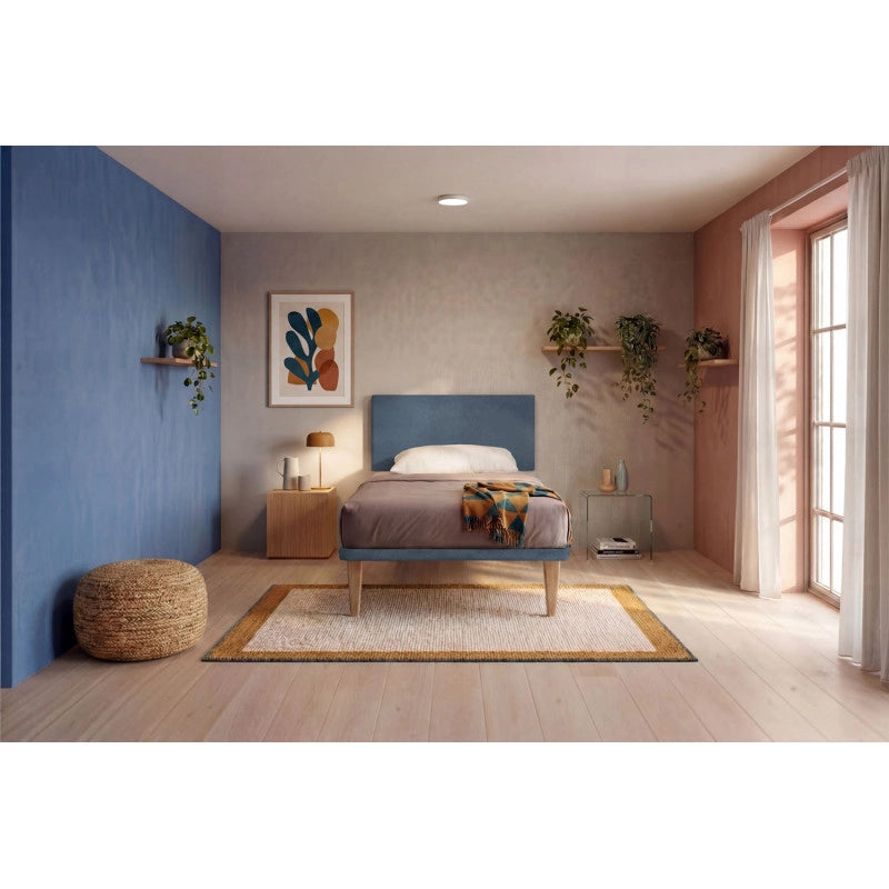 Letto imbottito Piazza e mezzo 120x190 cm Flat - Con rete,Microfibra,Blu