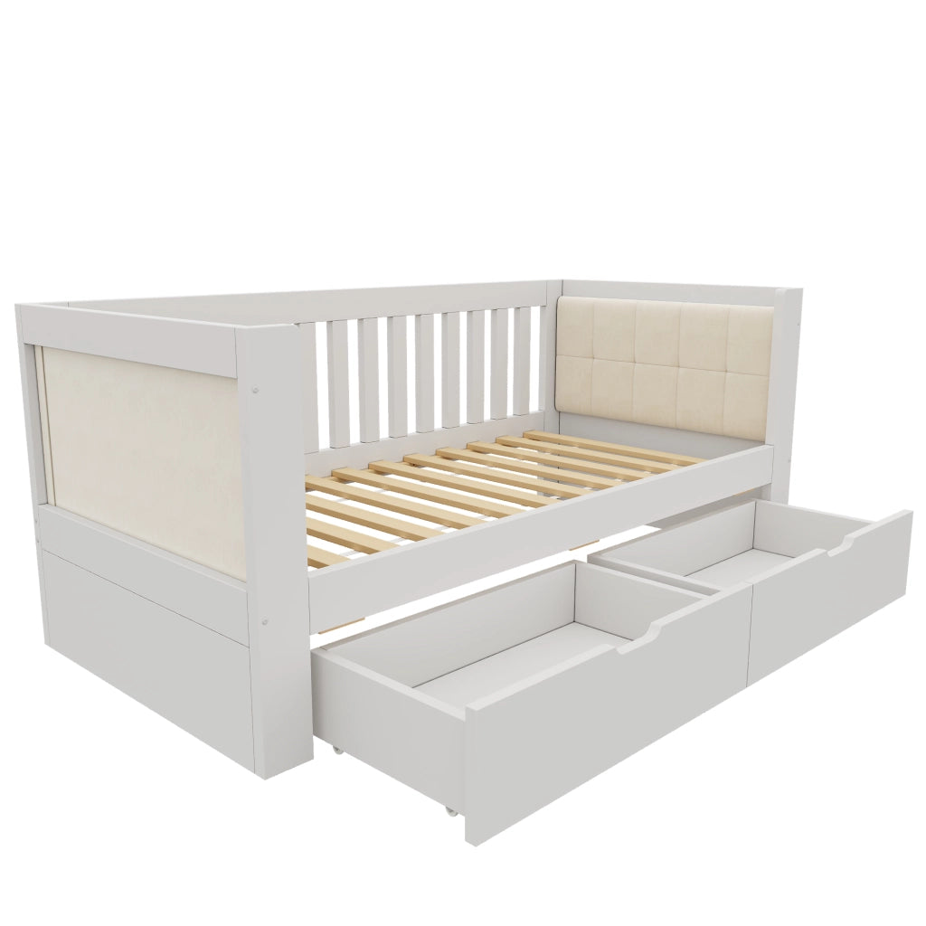Letto da giorno bianco 90x190 cm con due cassetti