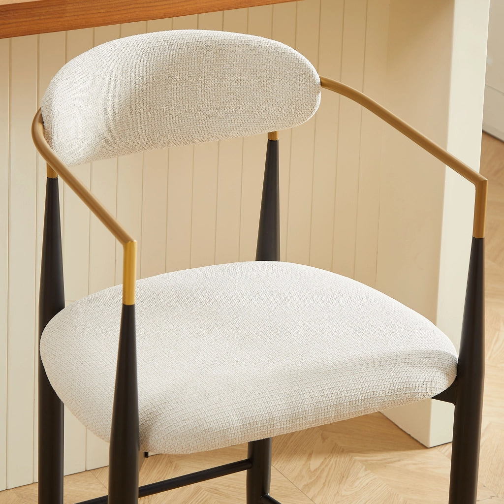 Set di 2 sgabelli da bar con braccioli e seduta imbottita per cucina in tessuto beige