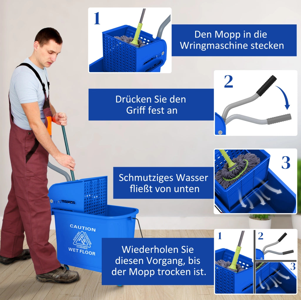 Secchio lavapavimenti 20 L con strizzatore e separatore blu