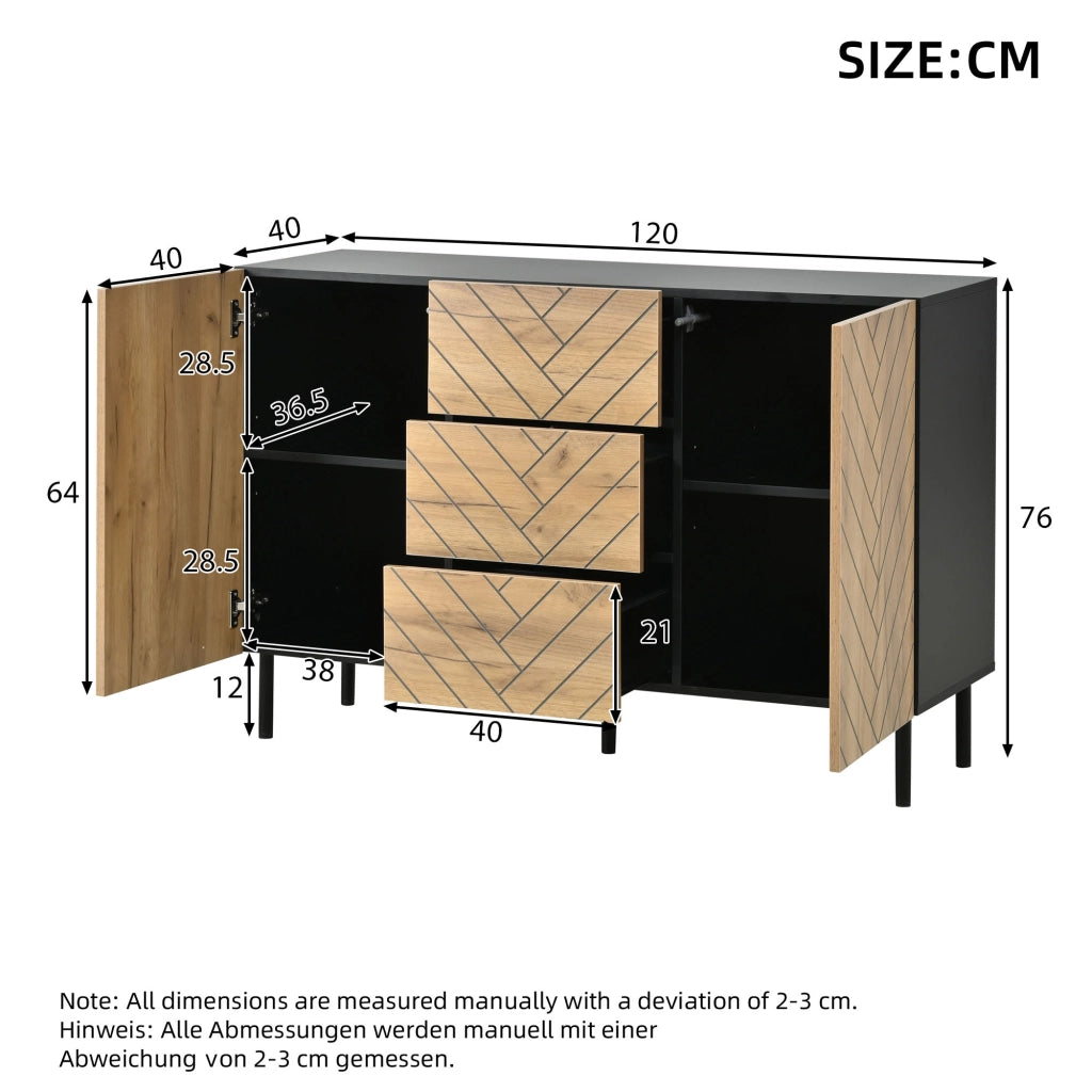 Sideboard moderno 120 x 40 x 76 cm in truciolare; finitura legno naturale e nero