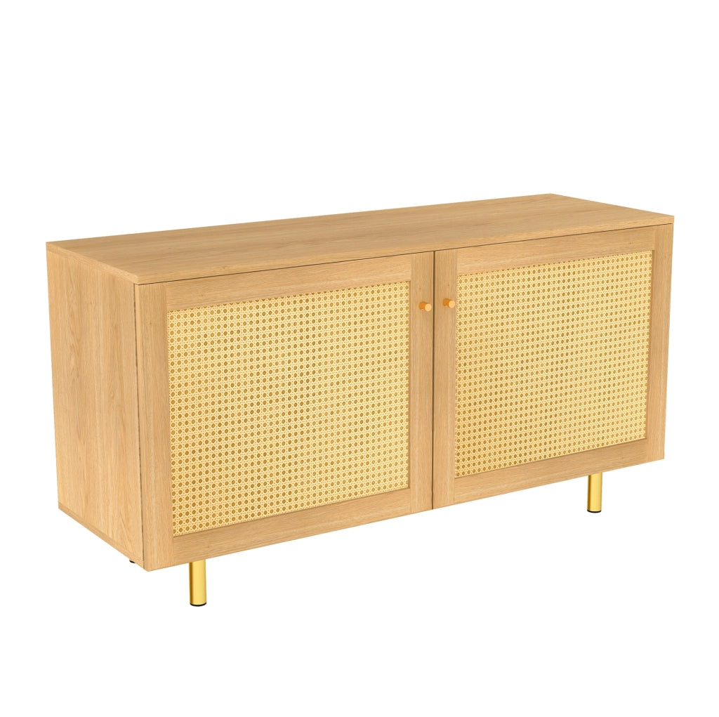 Credenza 2 ante in MDF con rattan intrecciato naturale HAVRYA