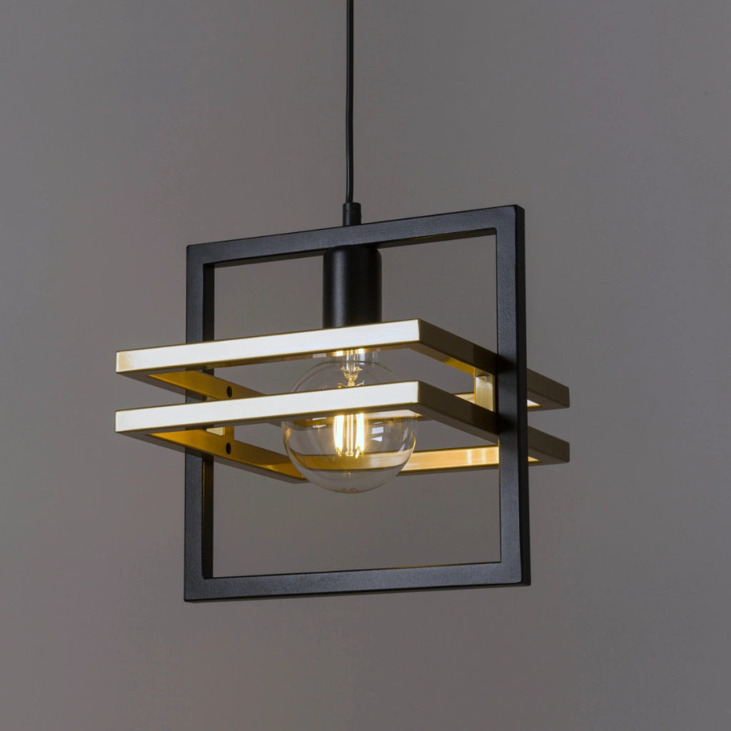 Lampada a sospensione loft nero-oro Merci E27 Sigma