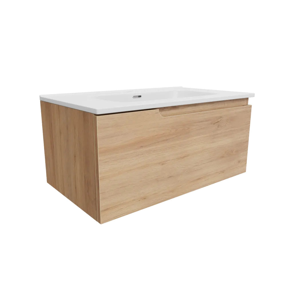 Mobile bagno sospeso 120 cm un cassetto rovere chiaro con lavabo | Berg