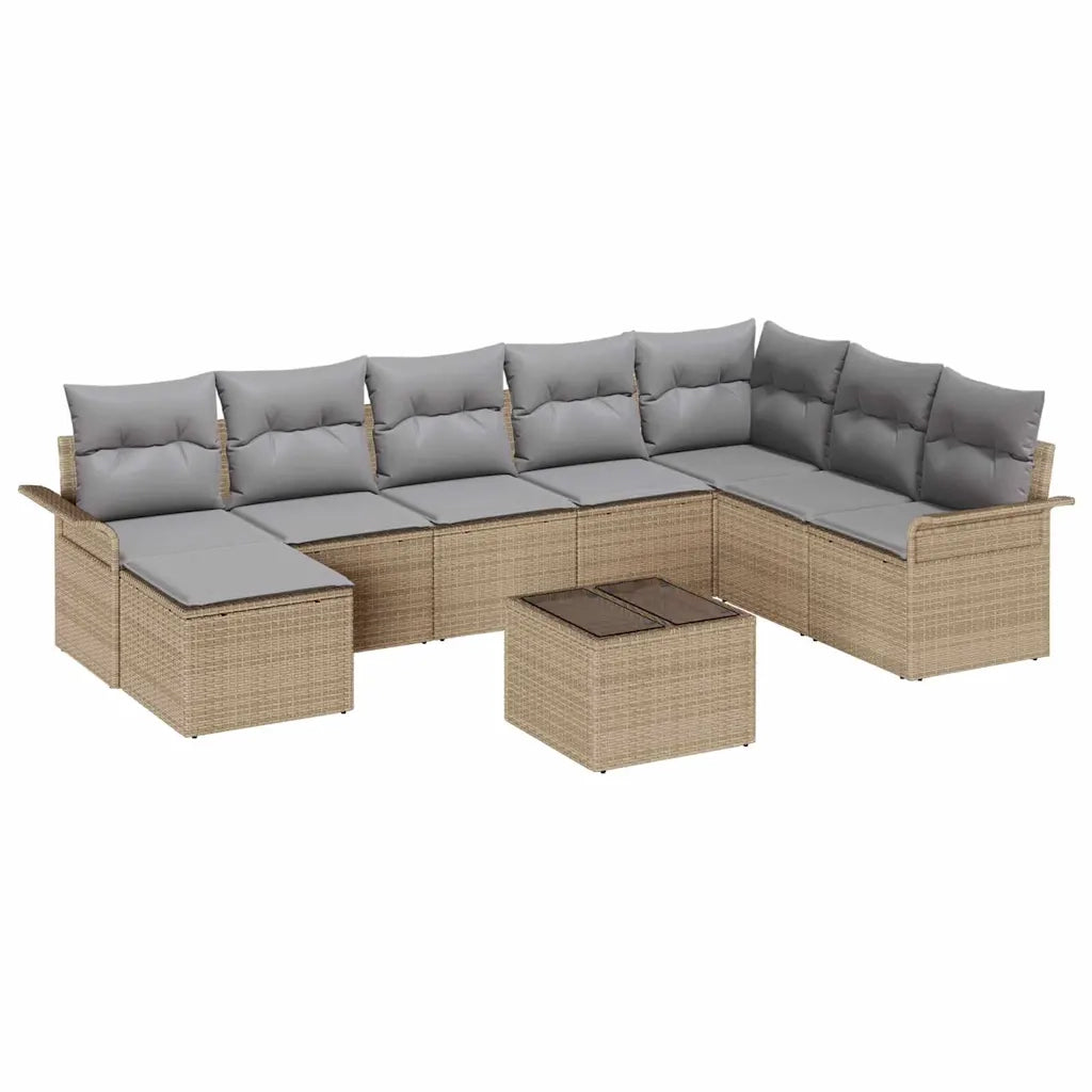 Set Divano da Giardino con cuscino 9 pcs Nero Poly Rattan