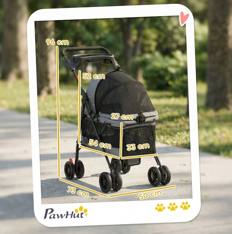 PASSEGGINO PER CANI Pieghevole Grigio per Animali fino a 10 kg