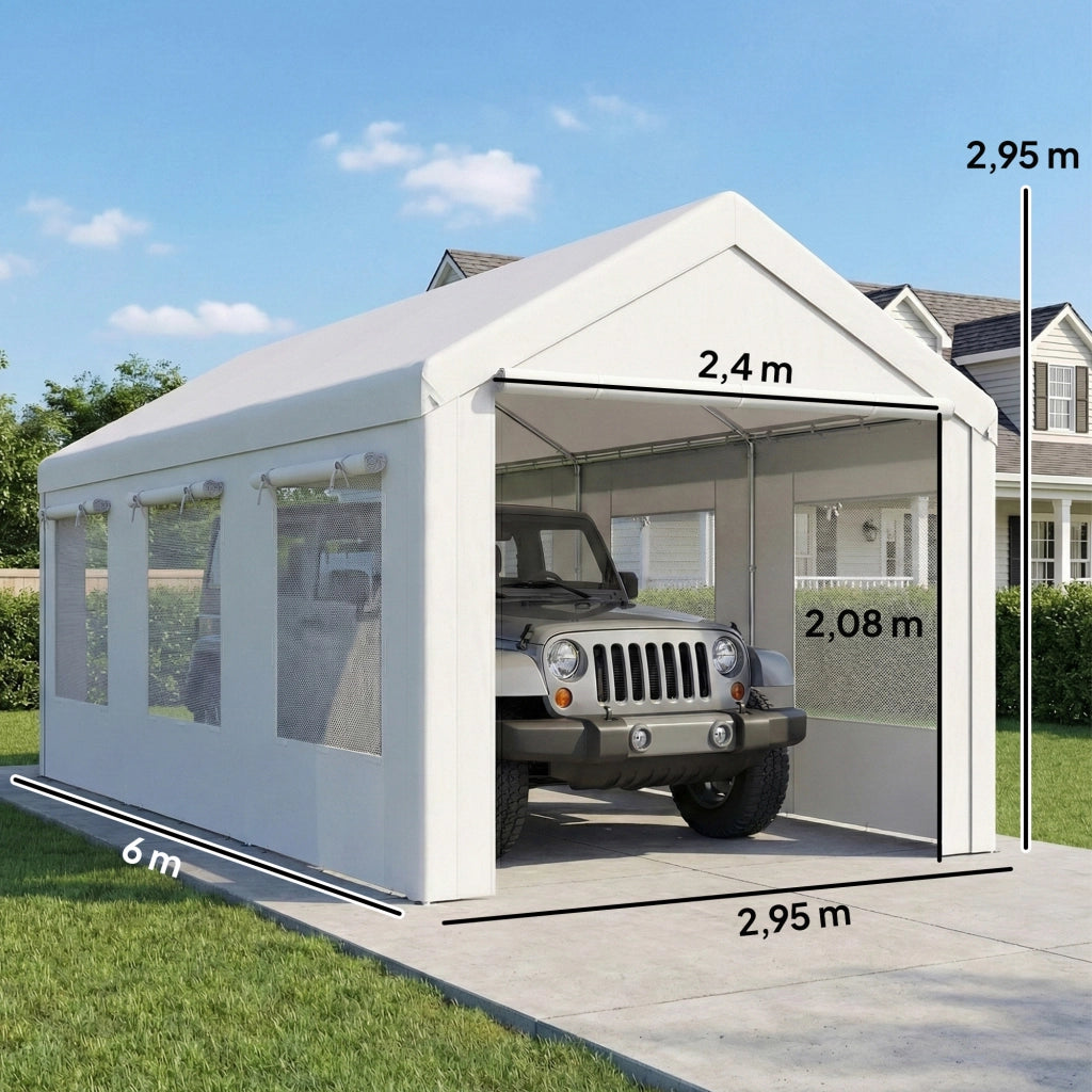 Tenda da Giardino per Auto 3x6m Protezione UV30+ ¨C zephmum ¨C Bianco 6 Finestre Rete Zanzariera