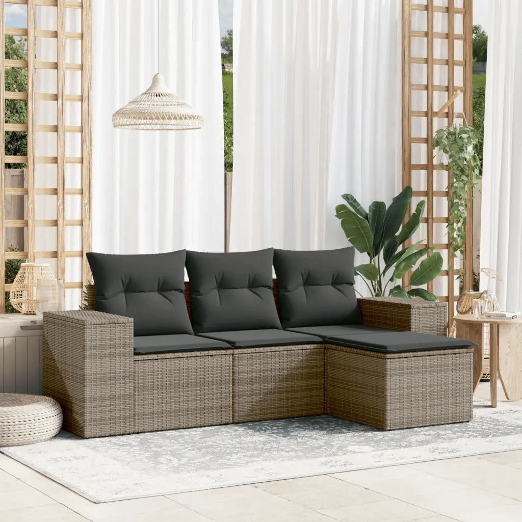 Set Divani da Giardino 4 pz | Set Salotto da Giardino con Cuscini in Polyrattan Grigio