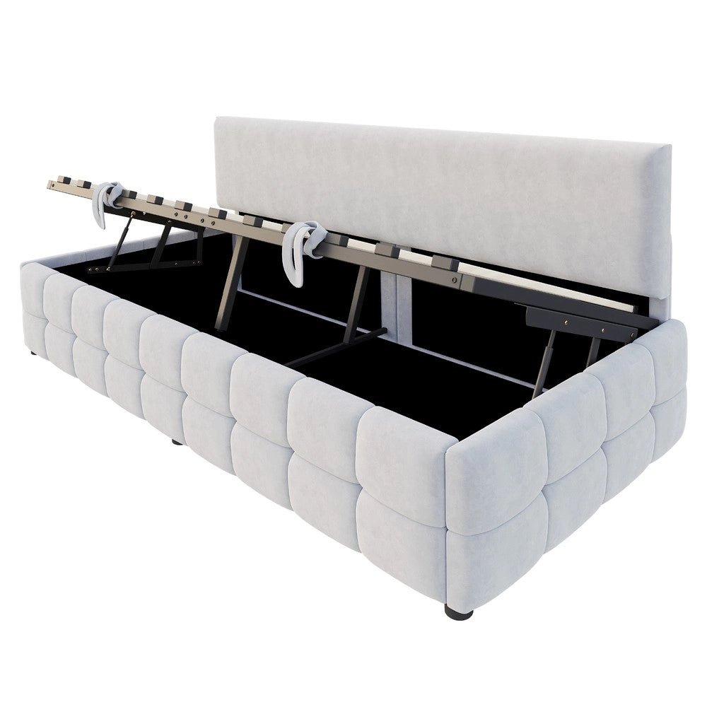 Letto Imbottito Singolo con Contenitore Idraulico ¨C MINIMAL ¨C Velluto Grigio Chiaro 90x200
