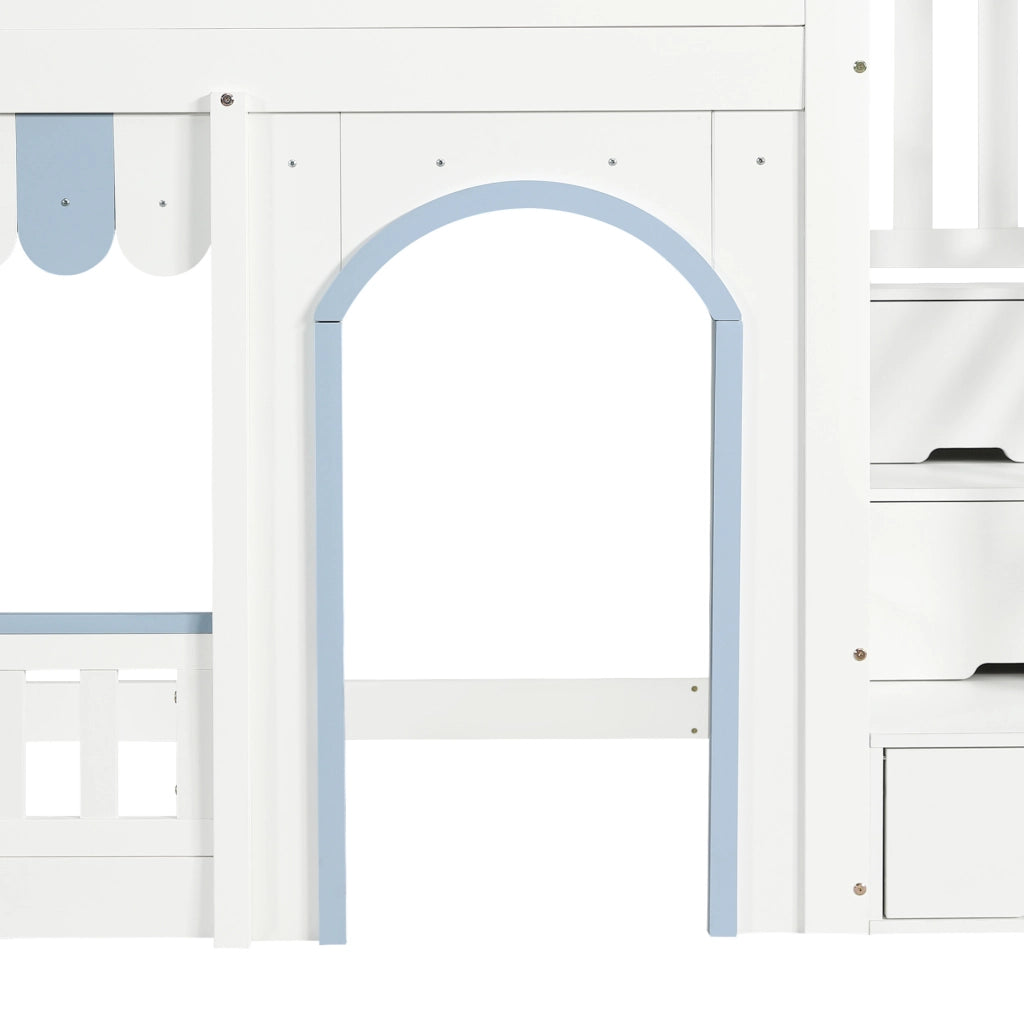 Letto a castello per bambini con scala contenitore e protezioni