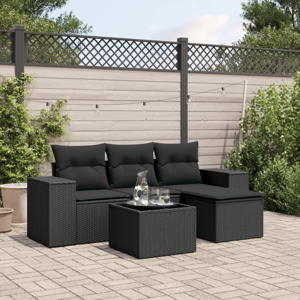 Set Divani da Giardino 5 pz con Cuscini in Polyrattan Nero 3222474