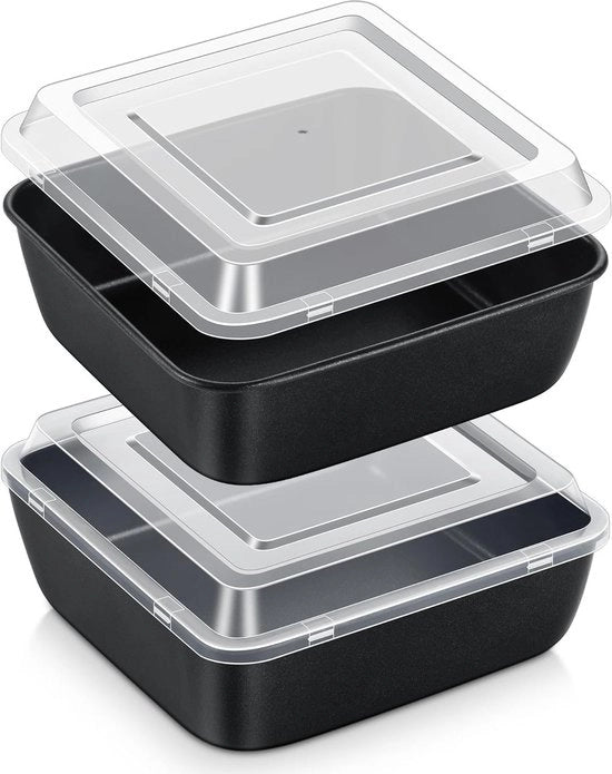 Set di 2 Forme Quadrati per Cucina con Smalto Antiriscico e Coperchio - 15x15 cm