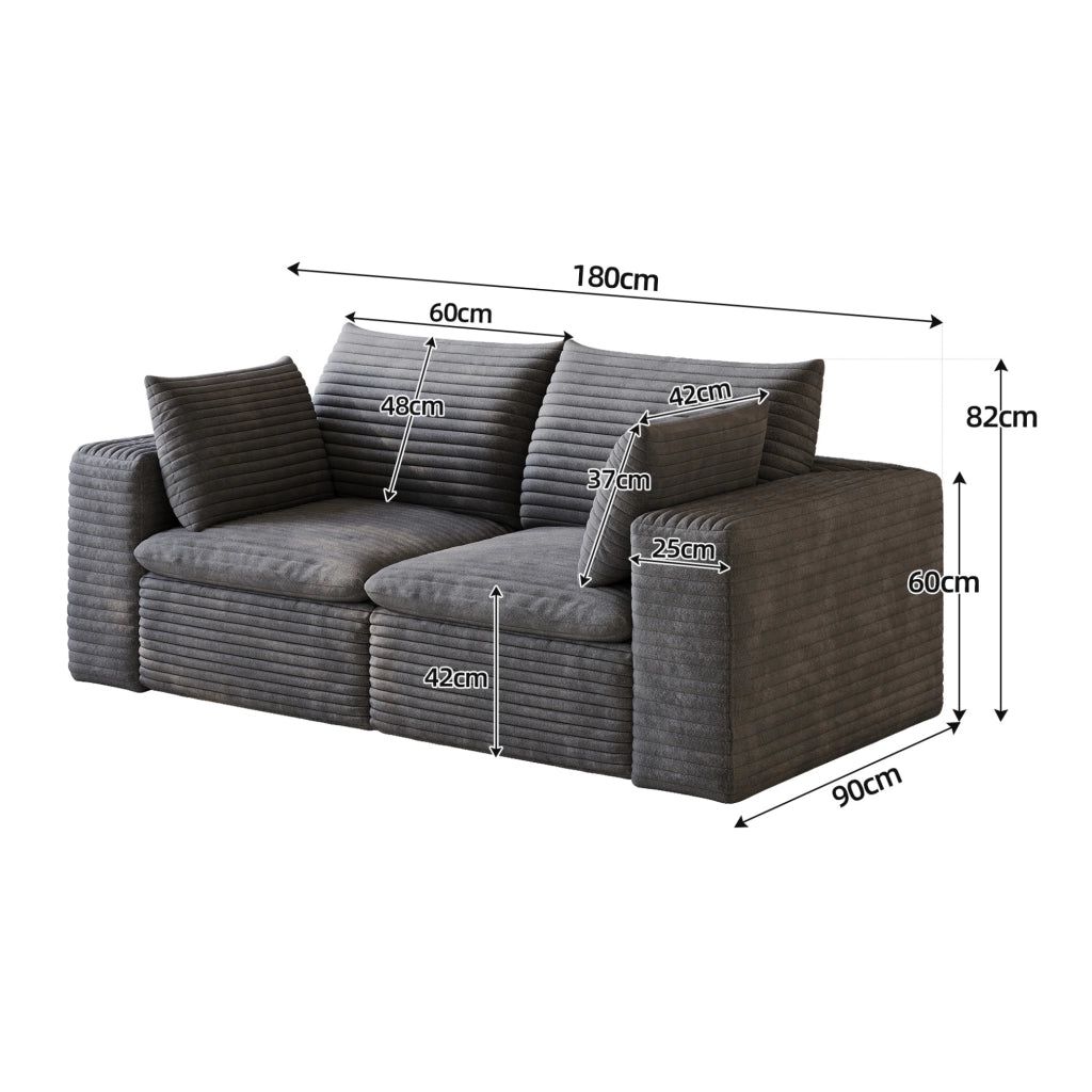 Divano modulare ULEVR 180x90x60 cm in tessuto grigio scuro con imbottitura in schiuma