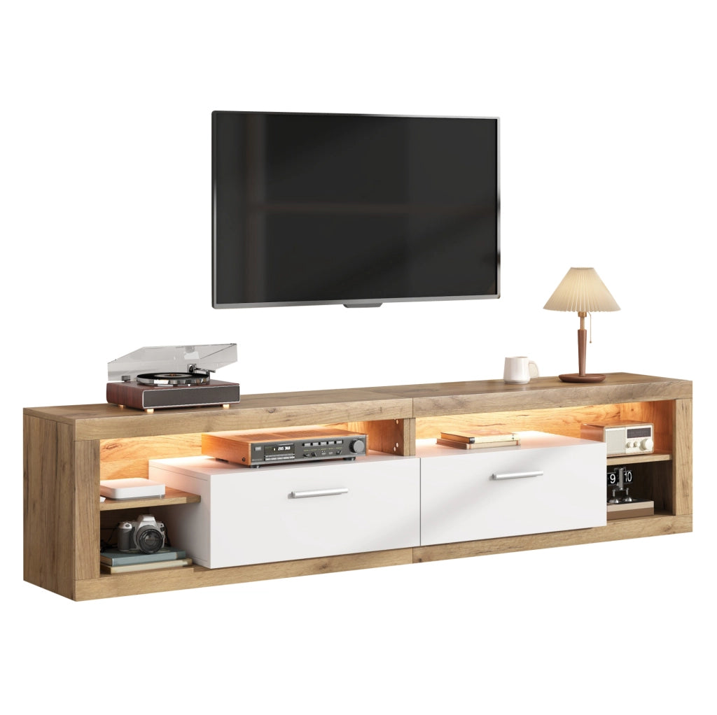 Mobile TV lowboard 180 x 35,5 x 50 cm naturale e bianco con LED App