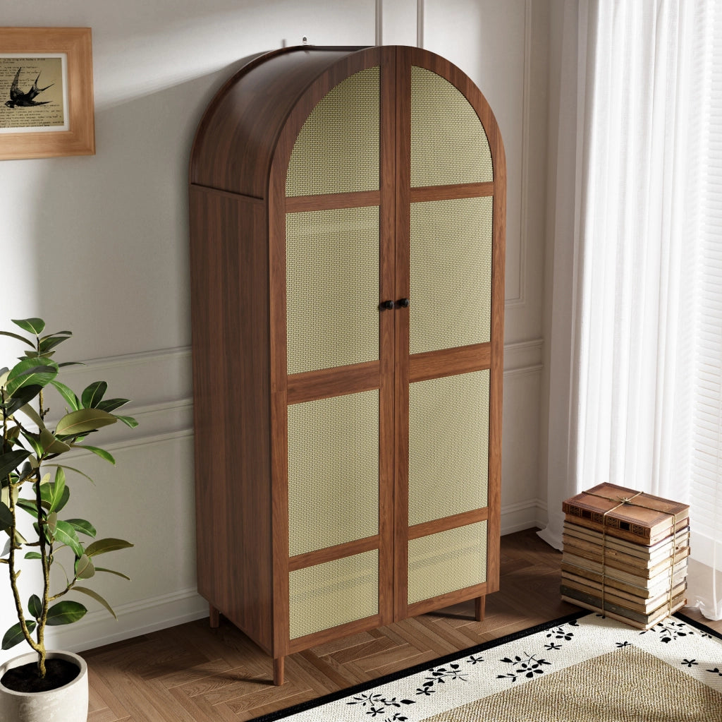 Armadio con ante curve in rattan, 80x50x179 cm