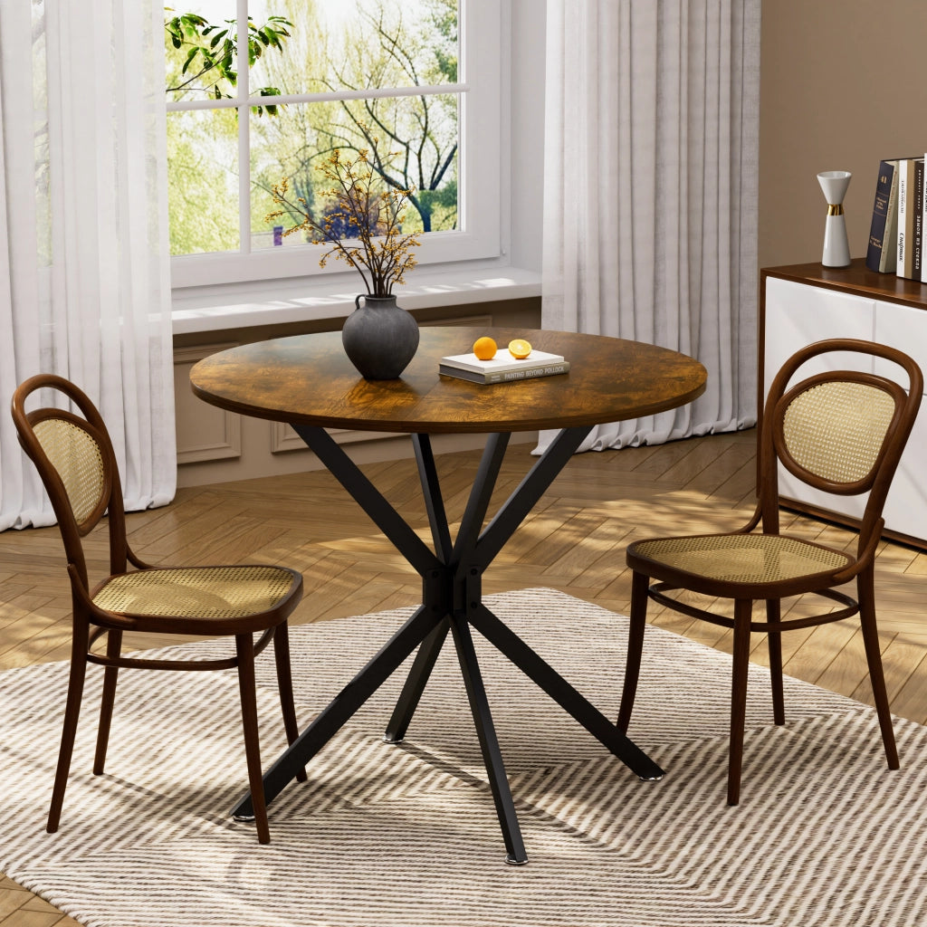 Tavolo da pranzo rotondo per 1 a 4 persone con gambe regolabili, retrò, per cucina, marrone e nero, 90 × 90 × 78 cm