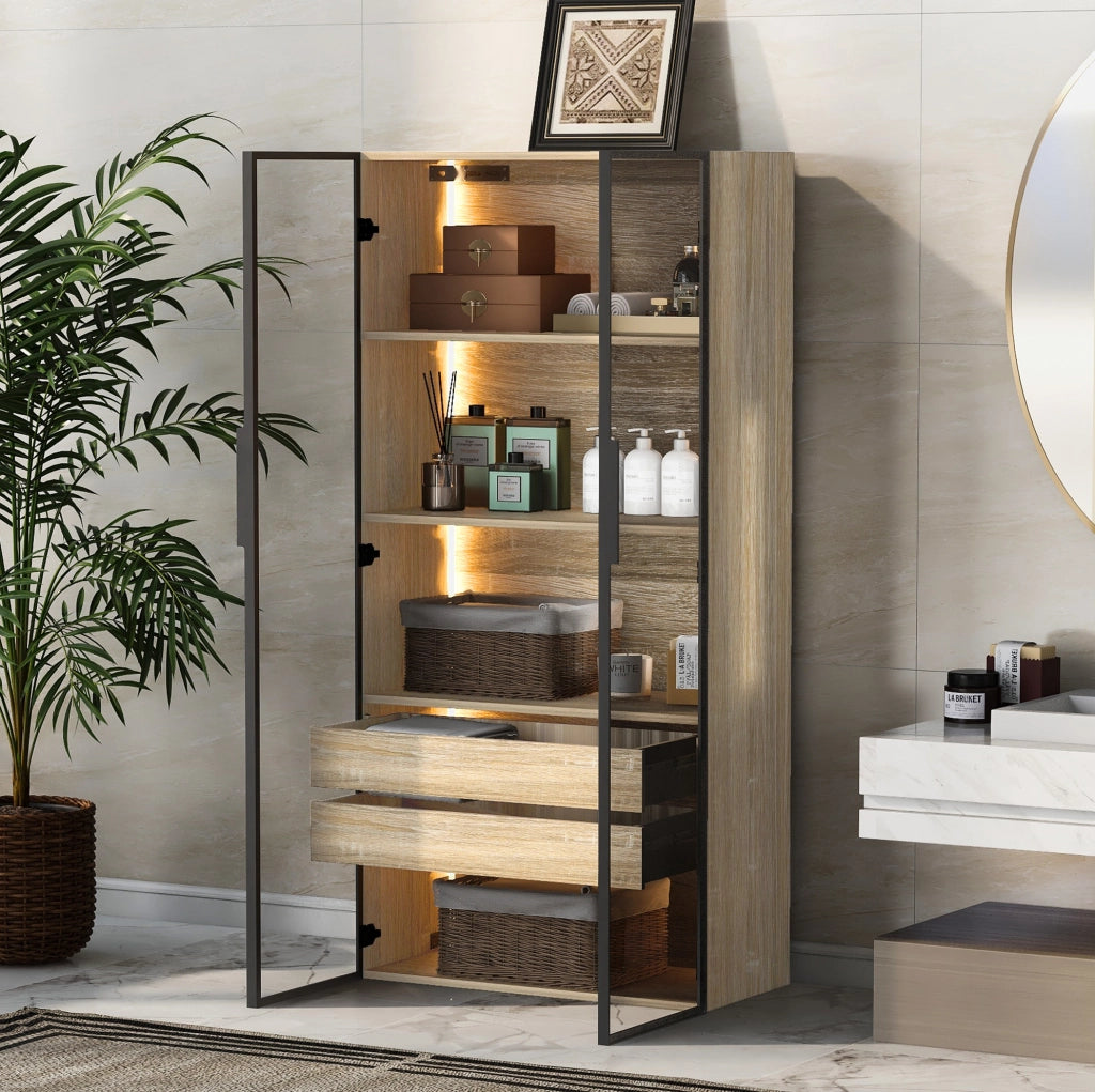 Mobile contenitore in MDF con LED e ante in vetro satinato