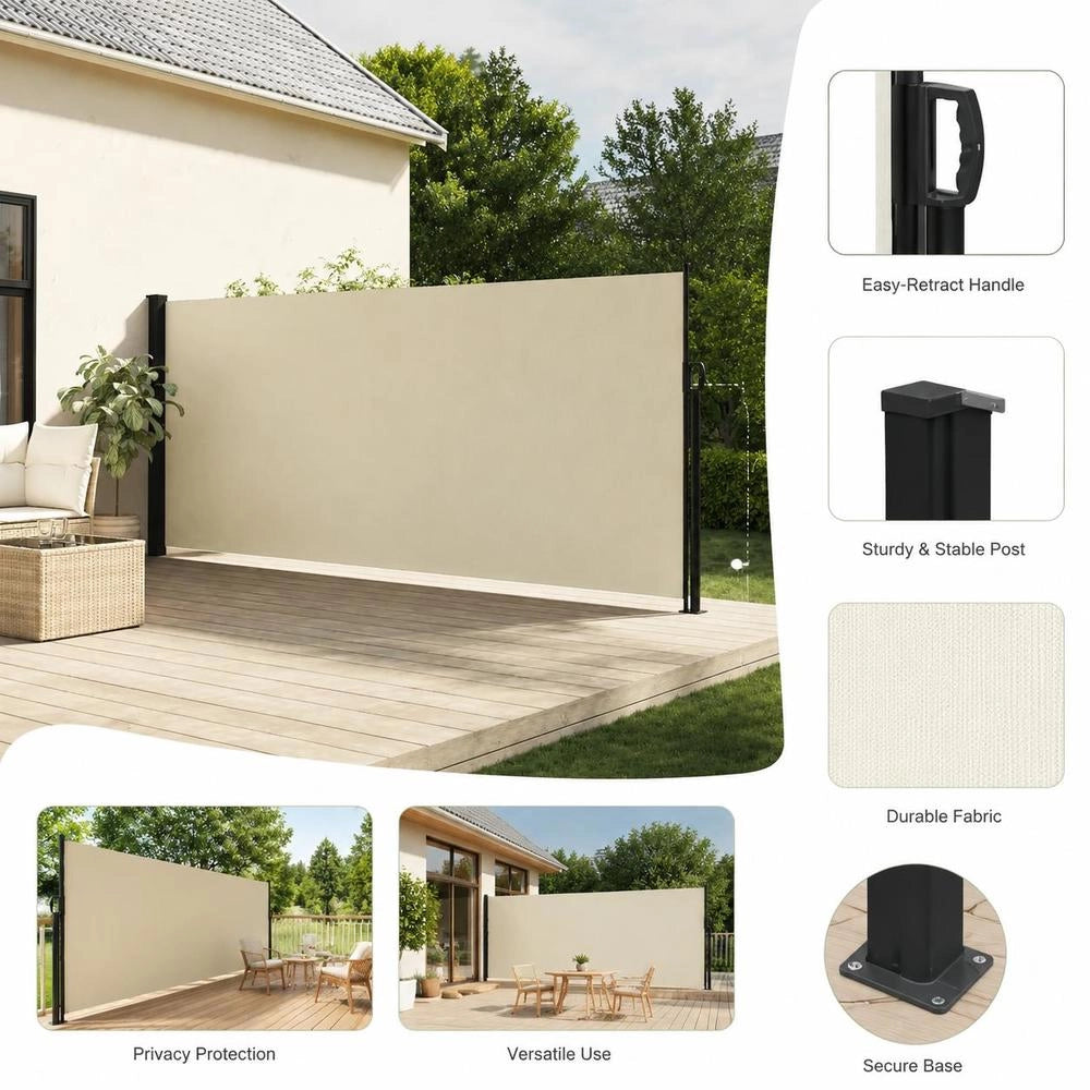 Extendable Side Awning, Cream, 180x500 Cm