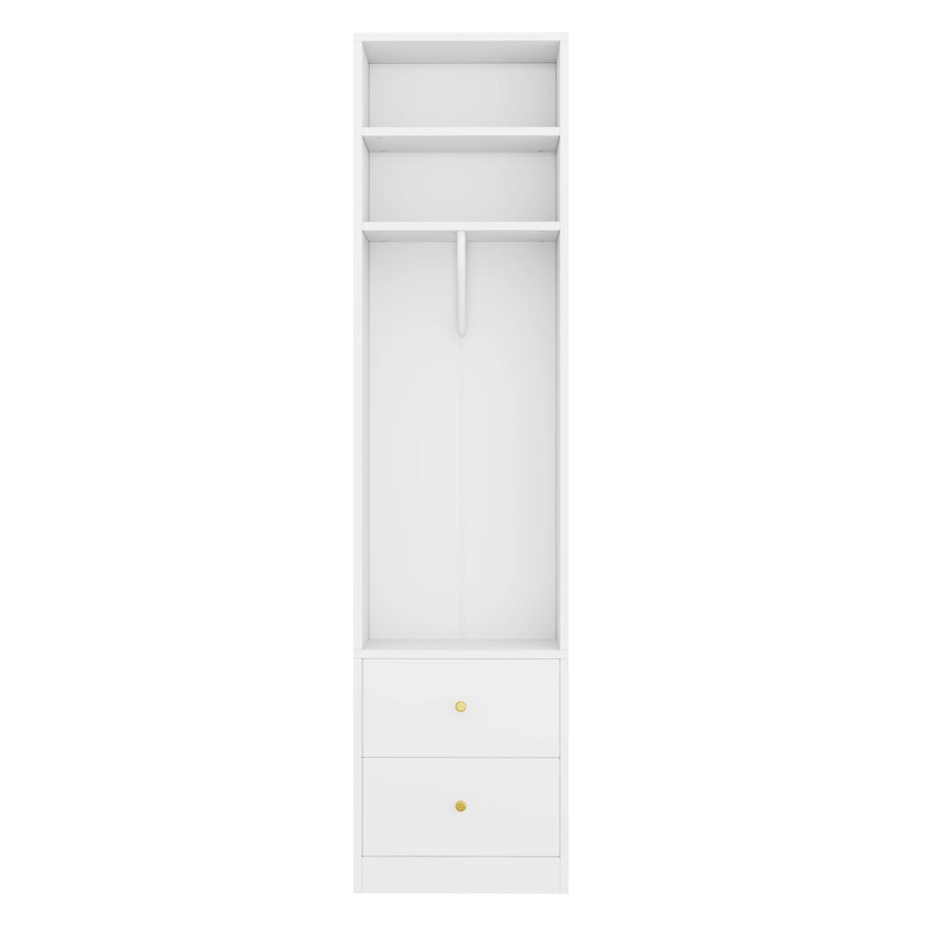 Armadio stretto bianco con 2 cassetti e 1 bastone appendiabiti, 50x30x200 cm