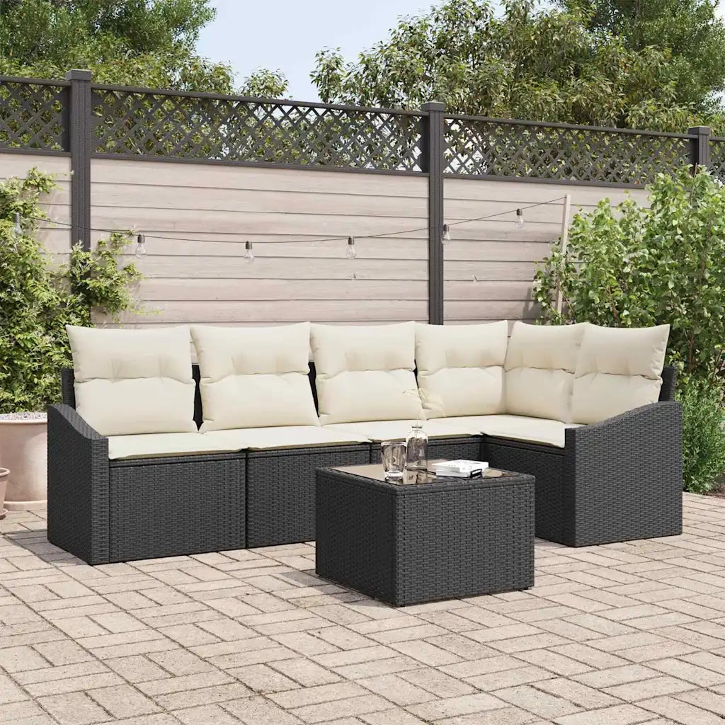 Set di divani con cuscino 6 pcs Nero polyrattan