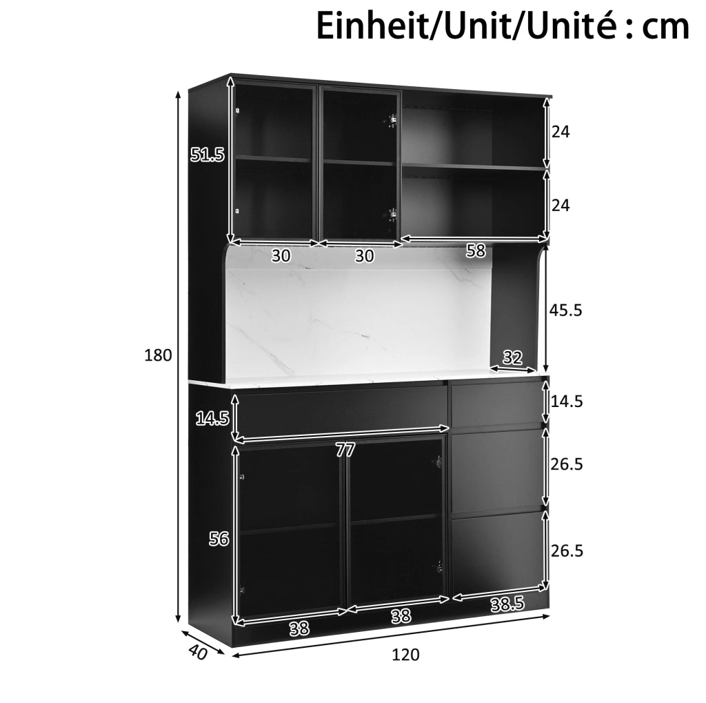 Mobile alto 120x40x180 cm bianco e nero con LED e ripiano effetto marmo HOMVRA