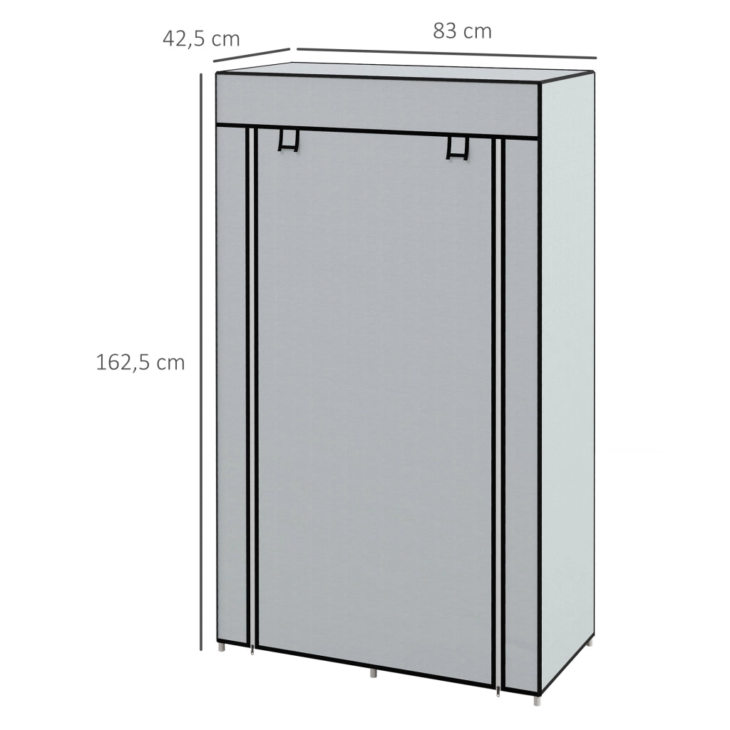 Armadio tessile salvaspazio con 5 scomparti, appendiabiti e zip, grigio chiaro, 83x42,5x162,5 cm