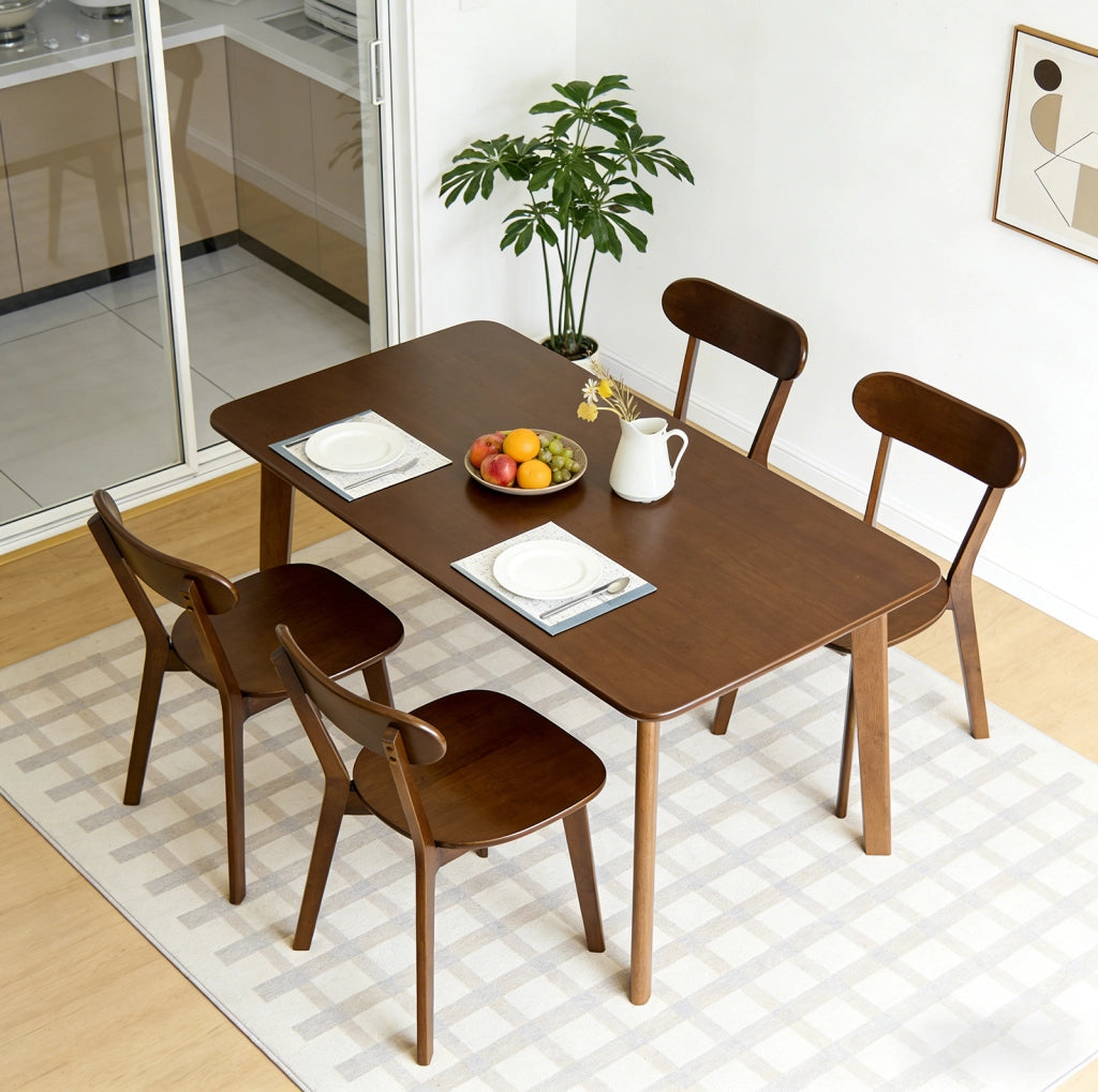Set di 2 Sedie da Pranzo in Legno Massello con Schienale Curvo e Poggiapiedi Regolabile, Stile Mid-Century, Noce
