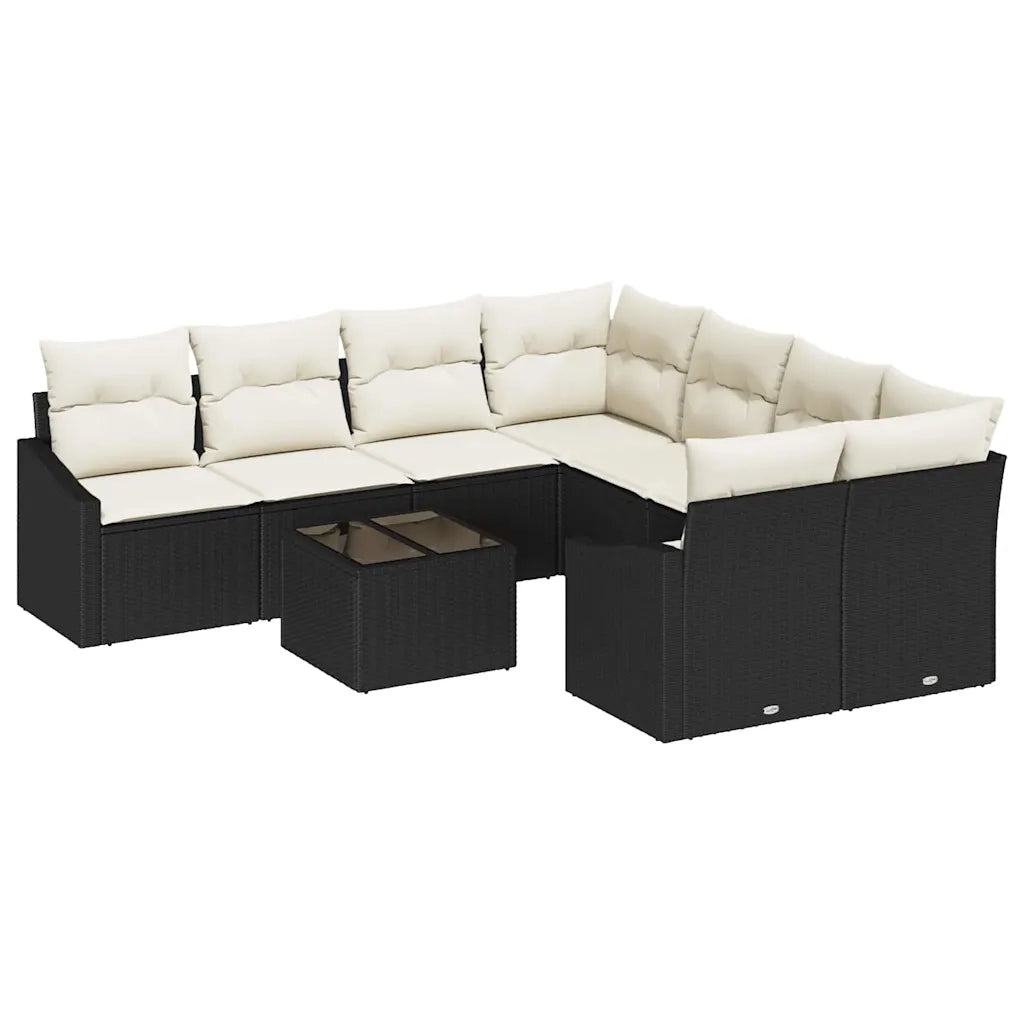 Set di divani con cuscino 9 pcs Nero e Crema polyrattan 3346657