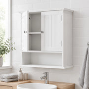 Armadio da bagno bianco a parete con doppie ante e ripiani regolabili, 54,6x19,8x59,9 cm