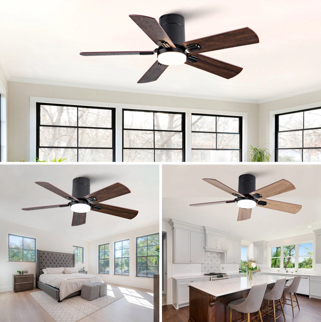 Ventilatore da soffitto piatto 42" nero con telecomando, LED dimmerabile 3 colori, motore DC reversibile silenzioso con memoria, per interni e esterni coperti