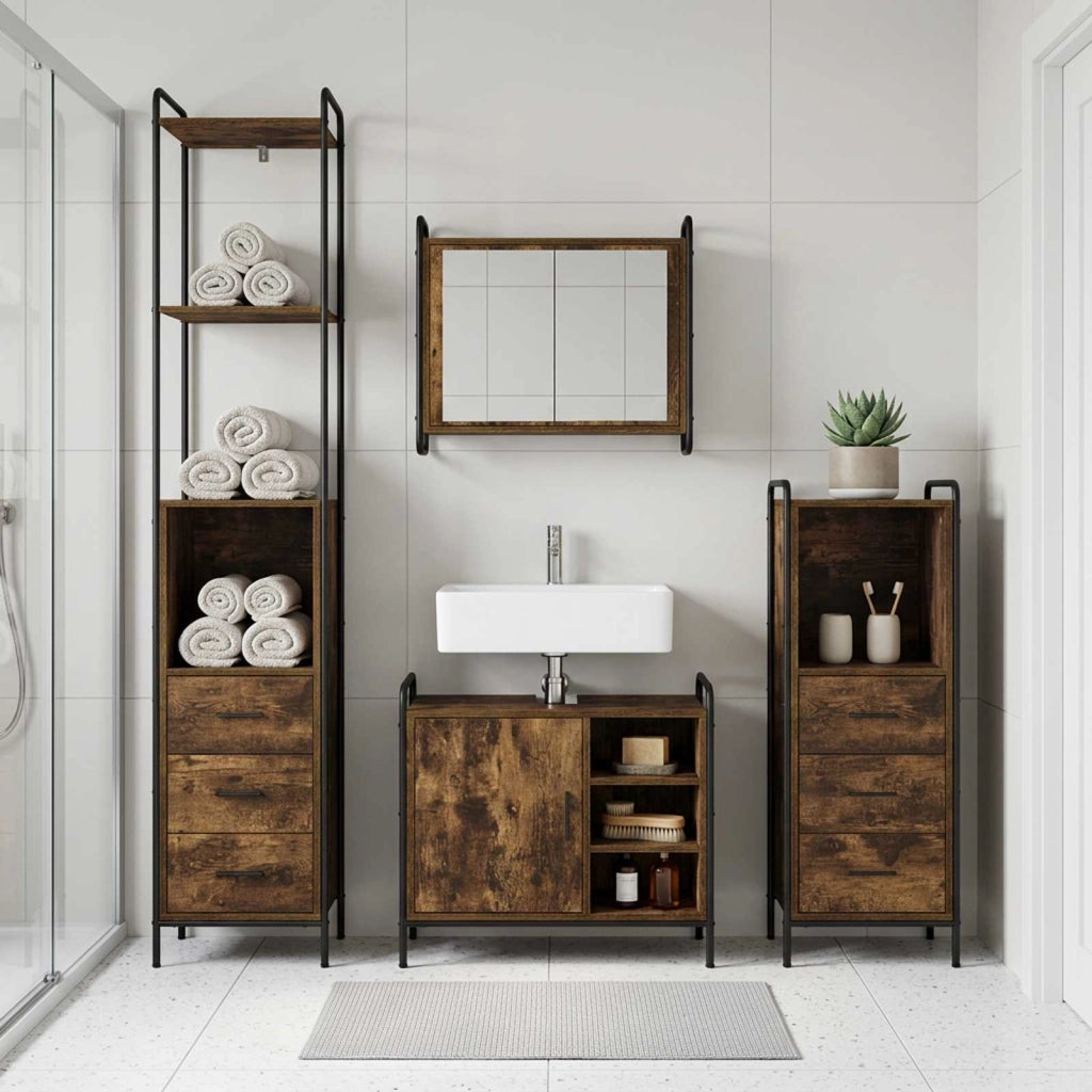 Set di Armadi da Bagno 4 pz Rovere Fumo 40 x 36 x 200,5 cm 3444677