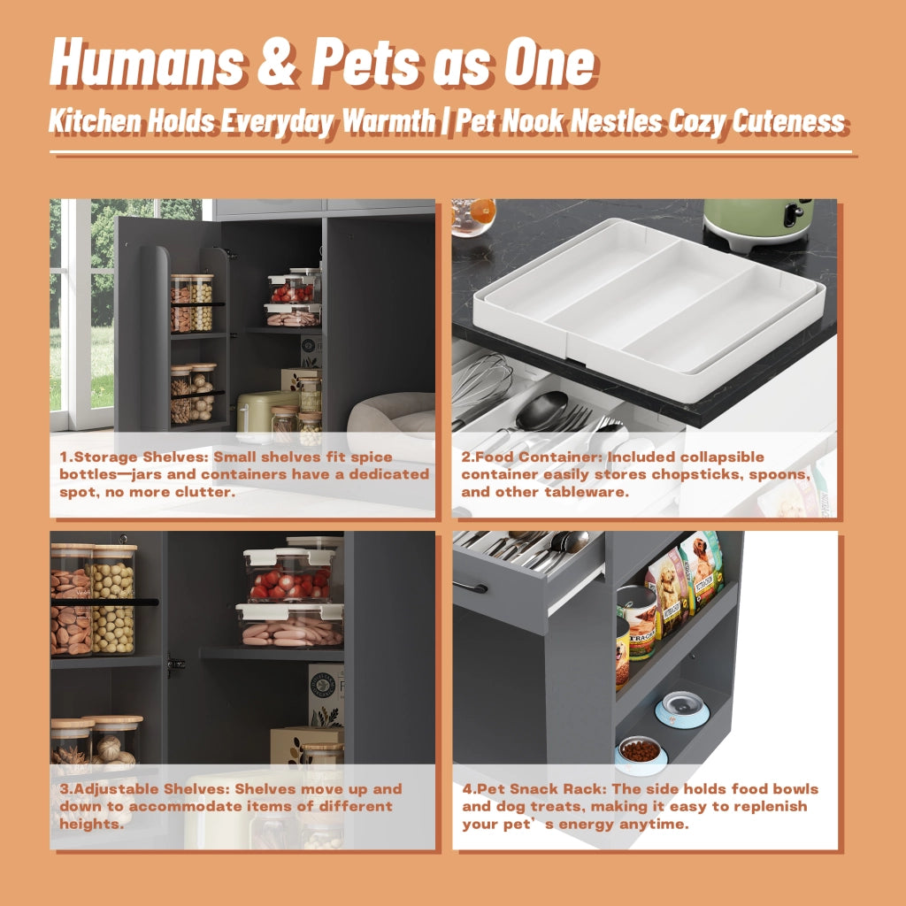 Mobile da cucina con 3 cassetti ripiano regolabile spazio per animali naturale e grigio 120 × 60 × 90 cm