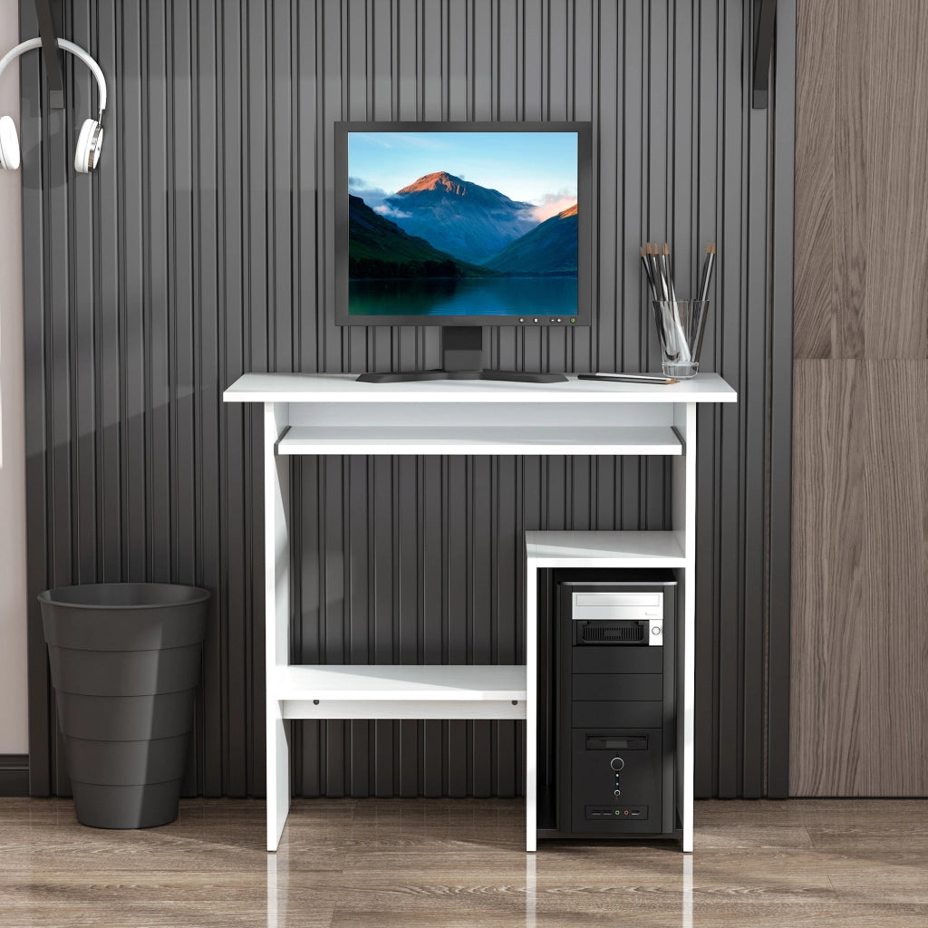 Scrivania Salvaspazio per Computer ¨C Xylo ¨C Bianco con Ripiano Tastiera 80x45x75cm