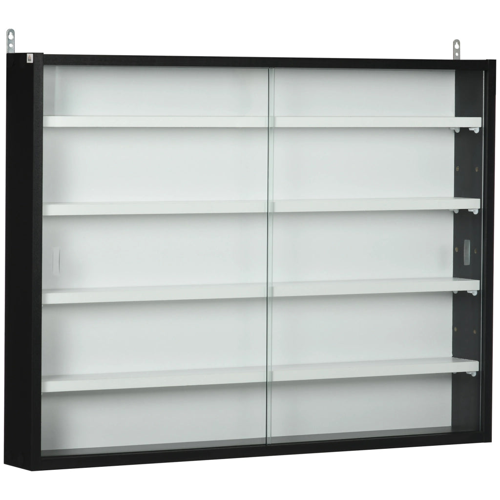 Vetrina Espositiva da Parete ¨C Xylo ¨C 2 Ante Scorrevoli in Vetro Bianco e Nero 80x9,5x60 cm