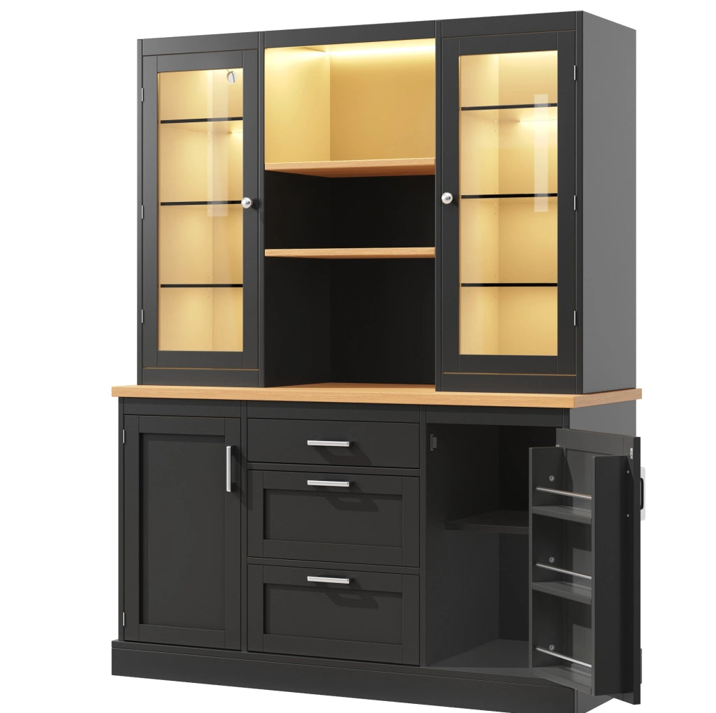 Mobile da cucina 140x40x185 cm in MDF nero con LED RGB e contenitore