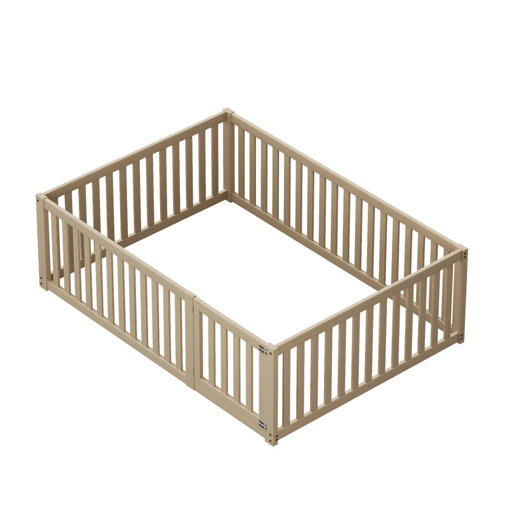 Letto a terra per bambini 140x200 cm in legno con sponde e cancelletto; senza rete; naturale
