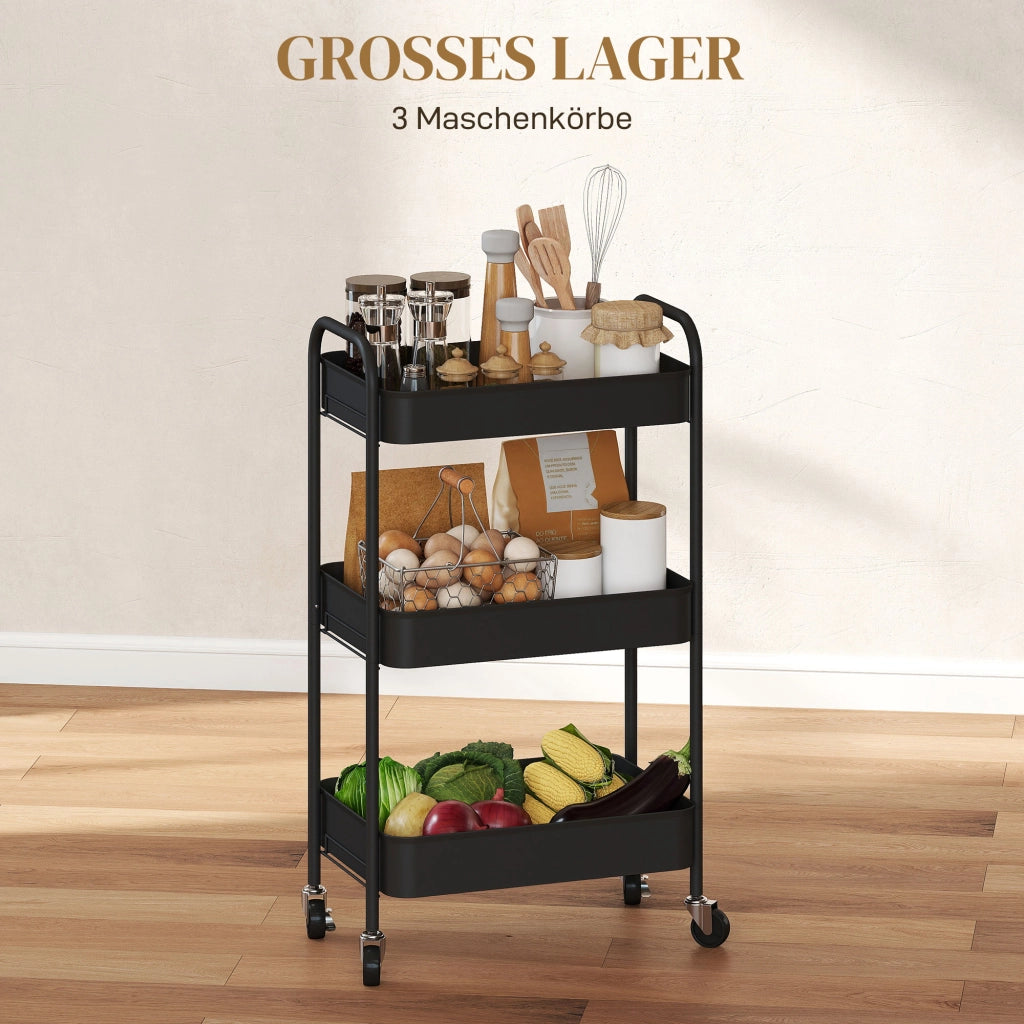 Carrello Cucina 3 Ripiani con Ruote ¨C Xylo ¨C 45x30,6x79 cm Nero