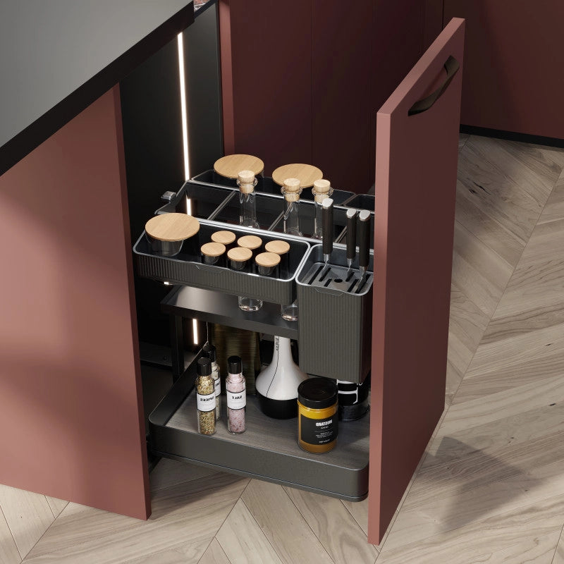 Portabottiglie laterale estraibile Harmony con chiusura soft, Modulo larghezza 200mm altezza 700mm, Acciaio e Legno, G..