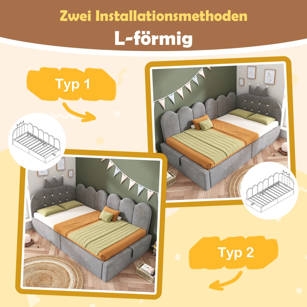 Letto divano 90 × 200 cm 1 posto con contenitore idraulico e schienale imbottito; senza materasso; grigio