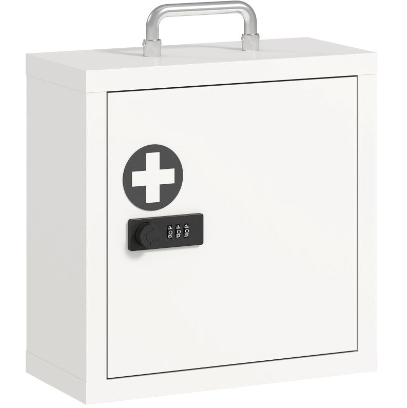Armadio porta medicinali da parete in acciaio inox con chiusura a combinazione, 2 livelli, bianco, 30x14x30 cm