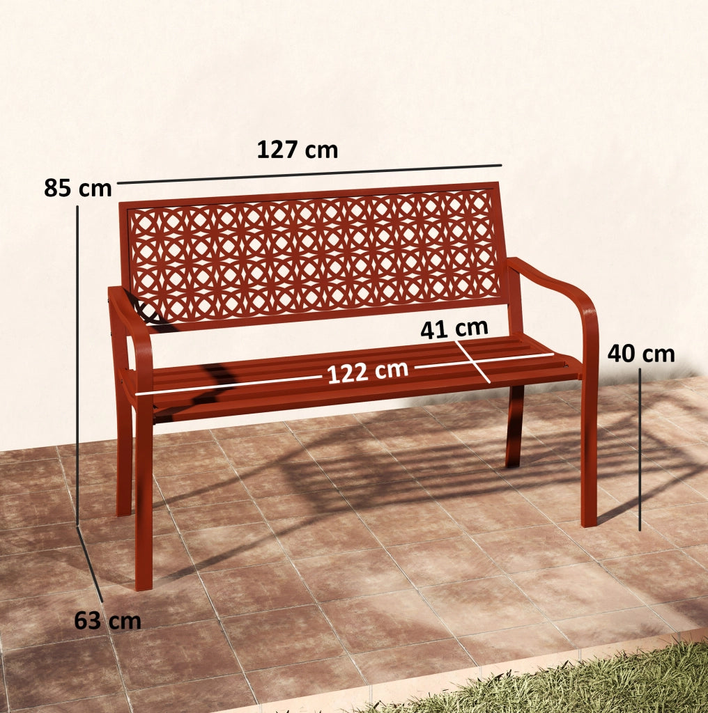 Panchina da giardino 2 posti in acciaio rosso 127 cm