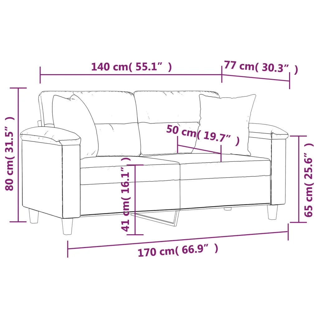 Divano a 2 Posti con Cuscini-Sofa 2 Posti con Cuscini Tortora 140 cm Tessuto Microfibra