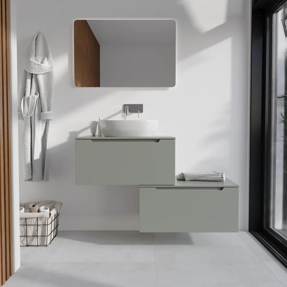 Mobile bagno sospeso modulare 60cm smoke green opaco due cassetti con top | Bako