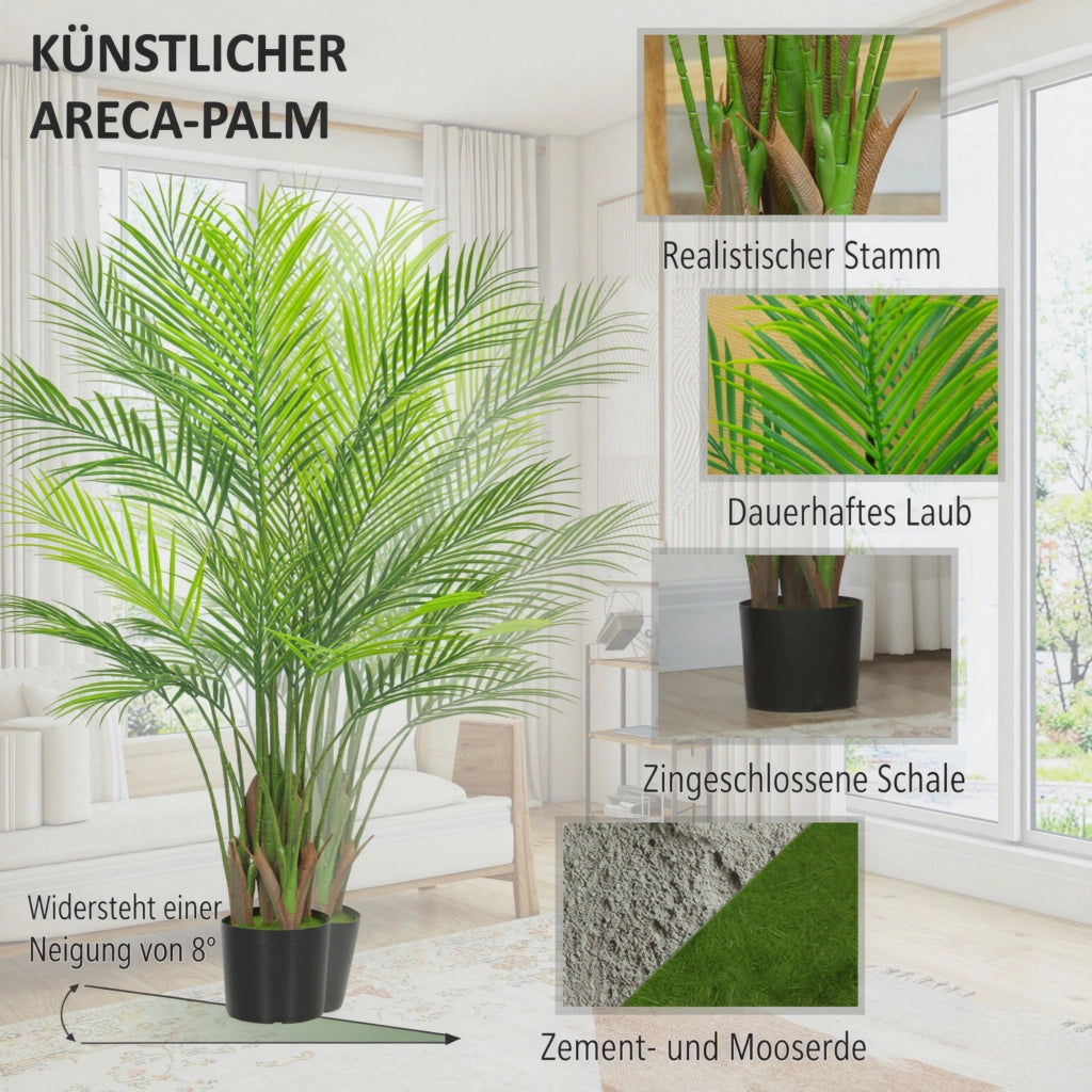 Palma artificiale areca con 22 foglie in plastica verde vaso in tessuto con base in cemento altezza 120 cm