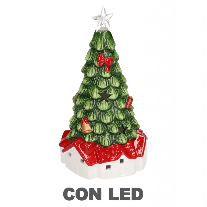 Albero ceramica verde con led cm 16x15,5h30,5