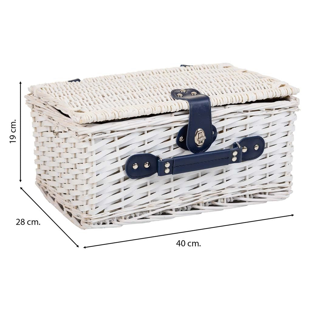 Cesto picnic bianco e blu 40x28x19