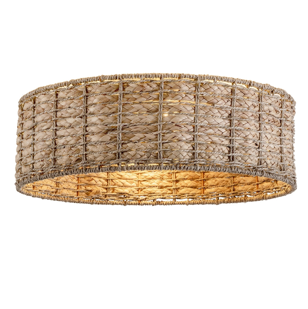 Plafoniera con ventilatore in rattan 53×53×22 cm; 6 velocità; rame
