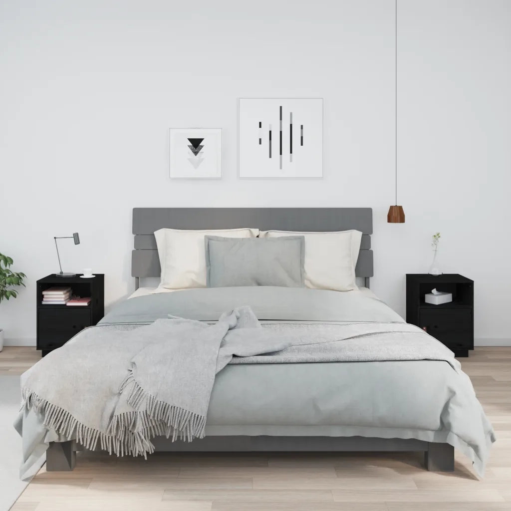 Comodini Neri 2 pz 40x34x55 cm in Legno Massello di Pino 818324